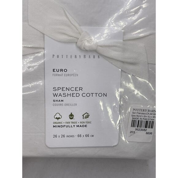 Pottery Barn Spencer Soft Washed Organic Cotton White Euro Pillow Sham New - Picture 2 of 3